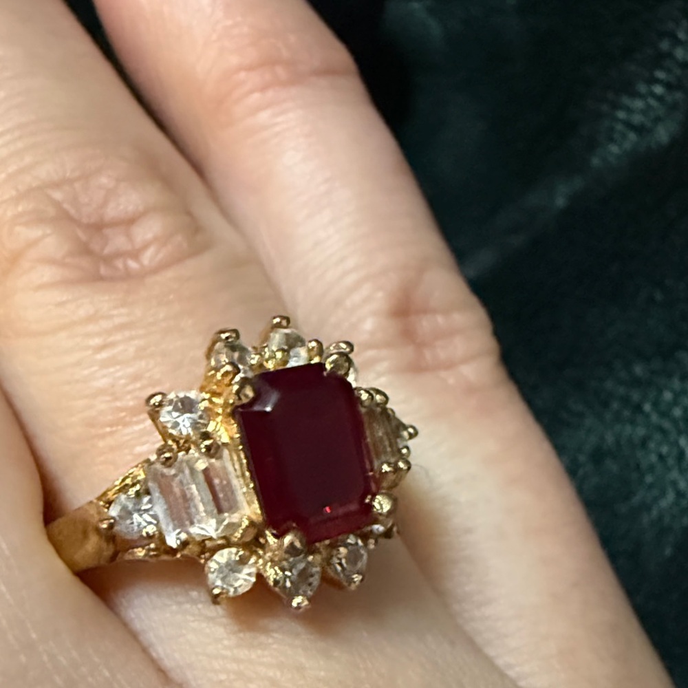 Gold Ring With Deep Red Lab Created Ruby And Cz S… - image 3